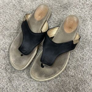 ECCO Patent Leather Sandals Women's Size 9 - 9.5 EU 40‎ Black Thong Slip On